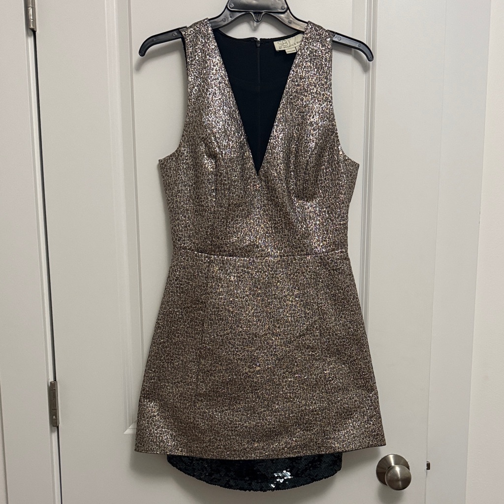 Sb By Sachin + Babi Metallic Silver And Gold Cocktail Mini Dress